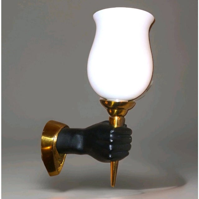 1950 French Regency Gilt and Patinated Bronze Hand Torch Wall Sconce by Andre Arbus For Sale In Miami - Image 6 of 12