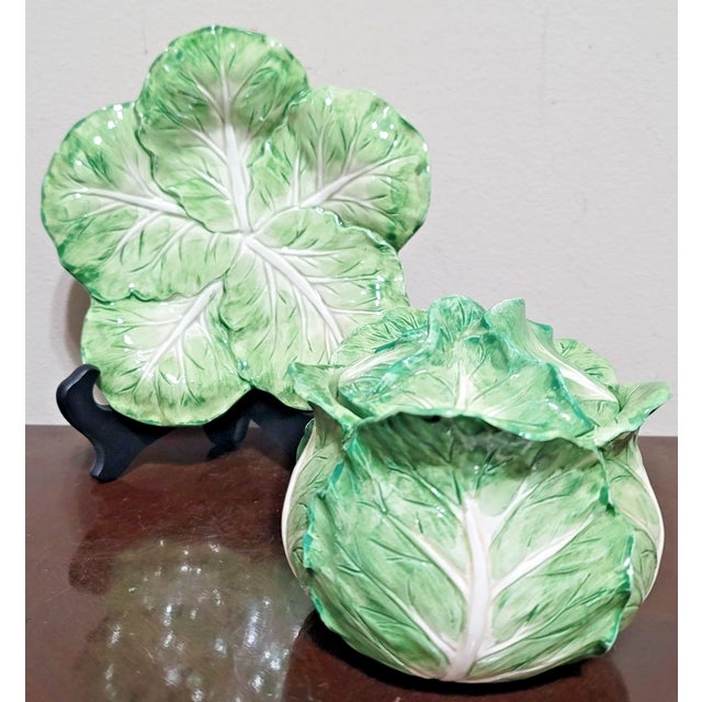 Fitz and Floyd Vintage Mid-Century Modern Fitz and Floyd Majolica Cabbage Soup Bowl and Saucer For Sale - Image 4 of 5