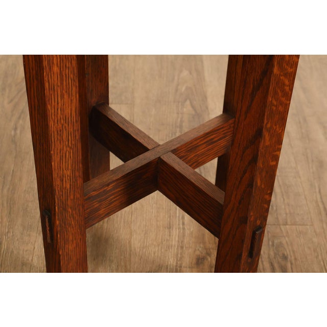 Arts And Crafts Style Round Oak Lamp Table For Sale - Image 16 of 18