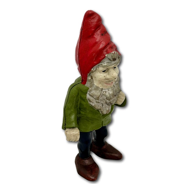 Metal Hard to Find Unusual Model Antique American Cast Iron Figurative Standing Gnome Doorstop - Circa 1920s For Sale - Image 7 of 18
