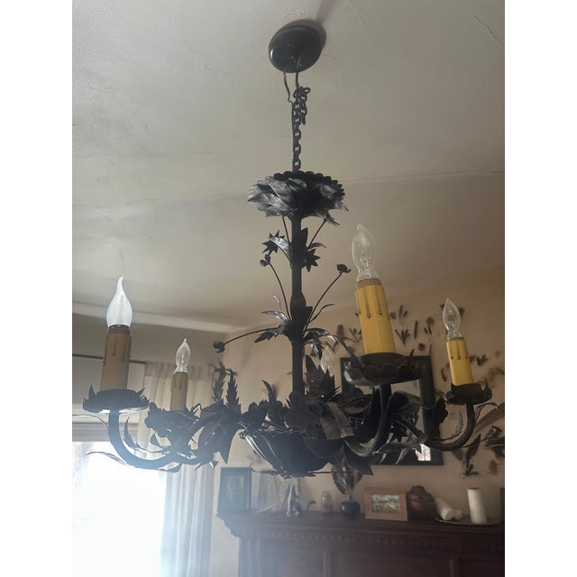 Early 20th Century Ornate Leaf Gilt Iron Chandelier For Sale In Santa Fe - Image 6 of 10