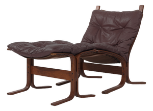 Set of Vintage Cognac Leather Siesta Chair & Ottoman by Ingmar Relling for Westnofa, 1960s