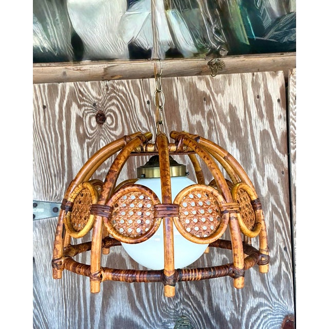 Mid 20th Century Boho Bent Bamboo and Cane Chandelier For Sale In West Palm - Image 6 of 8
