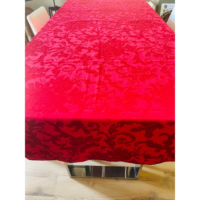 Gorgeous raspberry red jaccard festive Holiday tablecloth.
