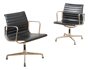 Swivel Chair EA 104 in Chrome-Plated Aluminum and Black Leather Upholstery by Ray and Charles Eames for Vitra, 1958