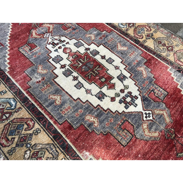 1960s Vintage Tribal Handmade Floral Wool Rug- 4′2″ × 8′5″ For Sale - Image 10 of 11
