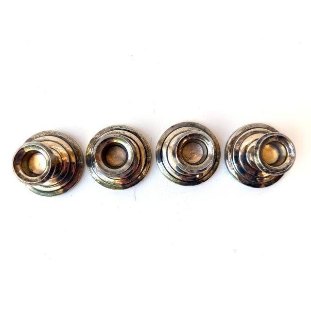 Early 20th Century Antique English Sterling Silver Low Candlesticks – Set of 4 – Birmingham Hallmarked For Sale - Image 5 of 6
