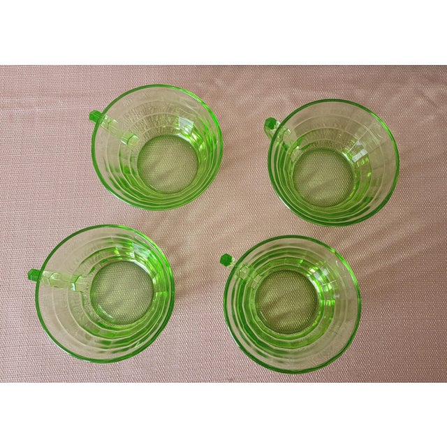 Glass Uranium Glass Set of 4 Green Tea Cups Early 20th Century For Sale - Image 7 of 18