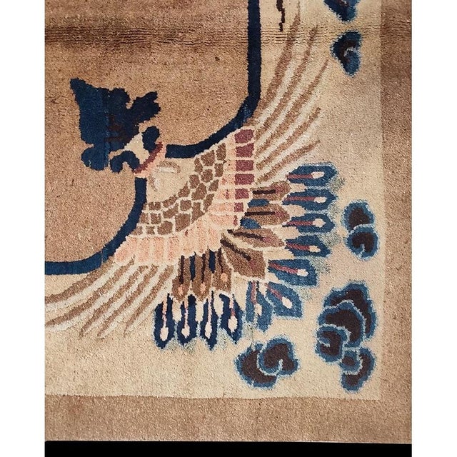 Chinese 1900s Antique Camel Field Peacock Pattern Chinese Peking Knotted Rug 8' X 9' 10" For Sale - Image 3 of 7