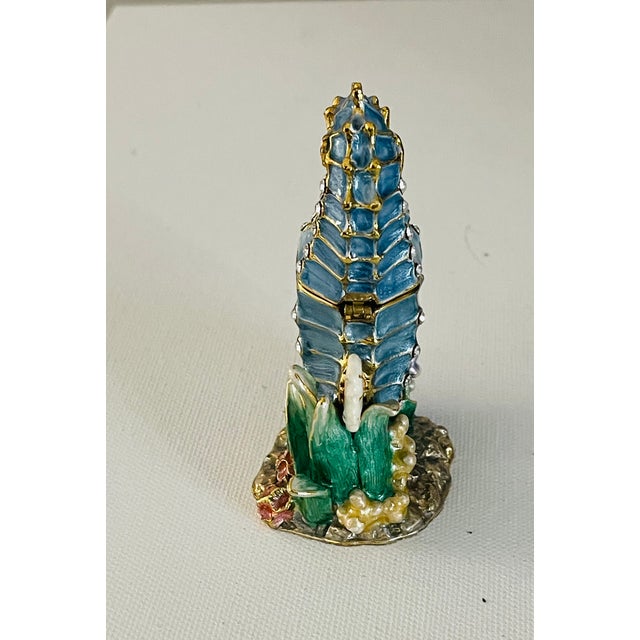 1970s Gorgeous Enamelled Brass With Swarovski Crystals Seahorse Figurine Box For Sale - Image 4 of 7