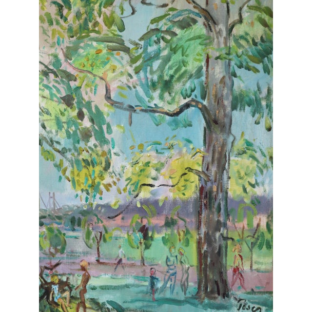 Textile Mid-Century Modern 'Canopy of Light' Vintage Swedish Expressive Original Landscape Oil Painting, Framed For Sale - Image 7 of 11