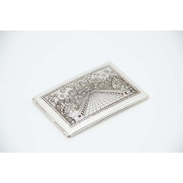 Silver Cigarette Case with Taj Mahal Engravings For Sale - Image 4 of 4