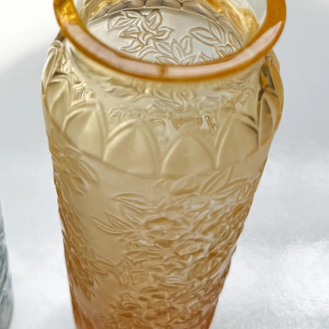 Lalique Vintage Lalique Crystal Vases: Bougainvillier Floral Relief, Signed French Art Glass For Sale - Image 4 of 6