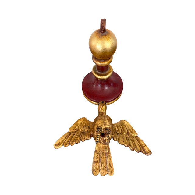 Gold European Carved Wood Bird Sculpture on Finial 9.5" H For Sale - Image 8 of 9