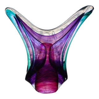 Joseph Nielander Gestural Art Glass Sculpture – Amethyst Teal & Clear Studio Glass For Sale