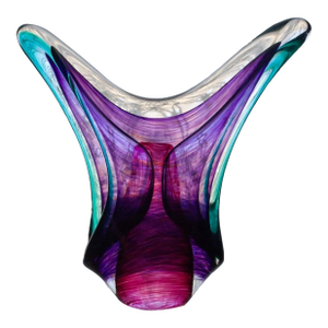 Joseph Nielander Gestural Art Glass Sculpture – Amethyst Teal & Clear Studio Glass