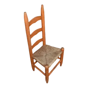 Antique Wood Ladder Back Rush Seat Child's Accent Chair Painted Orange