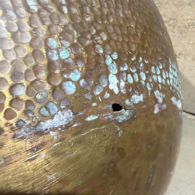 Metal Vintage Hammered Brass Planter Pot With a Riveted Rim Hollywood Regency For Sale - Image 7 of 9