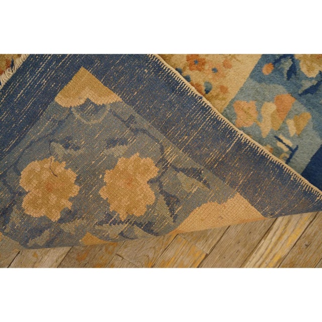 1920s Beige Field Floral Antique Pair of Chinese Peking Gallery Rug 5'3" X 9' 9" For Sale - Image 9 of 10