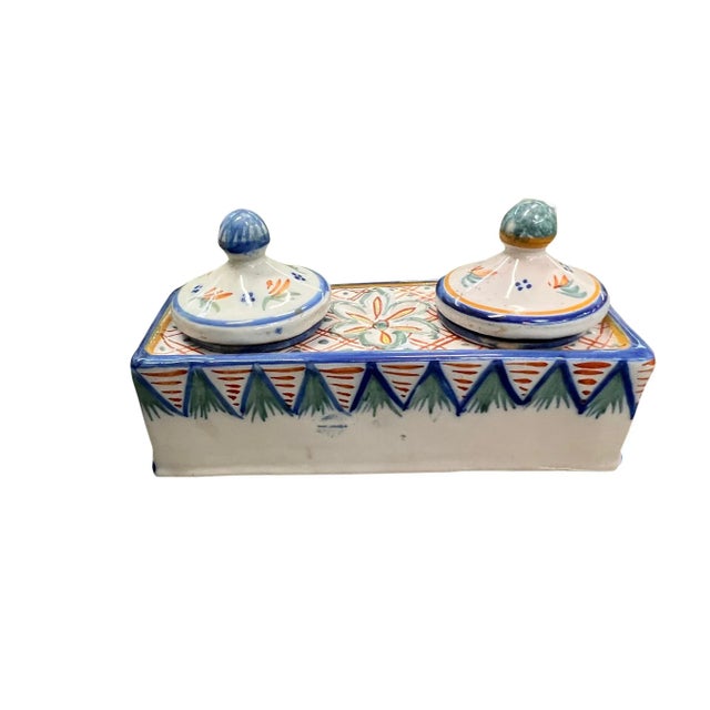 Henriot Quimper Early 20th Century French Henriot Quimper Inkwell For Sale - Image 4 of 6