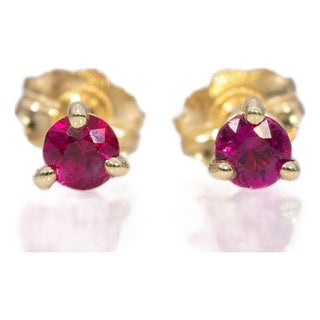 Mozambique Ruby Stud Earrings, Solid 14k Gold, 3mm Round, July Birthstone, Pair For Sale