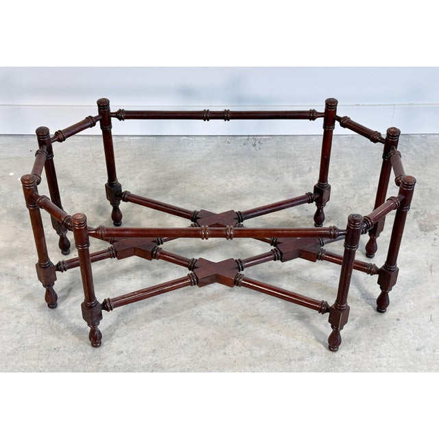 Hammary Mahogany Faux Bamboo Coffee Table With Scalloped Glass Top For Sale In Providence - Image 6 of 12