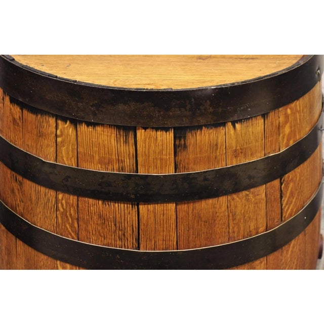 Wood Jack Daniels Whiskey Barrel Engraved Oak Wood With Metal Bands For Sale - Image 7 of 12