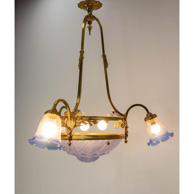 French Art Deco Glass Chandelier, 1920s For Sale - Image 3 of 16