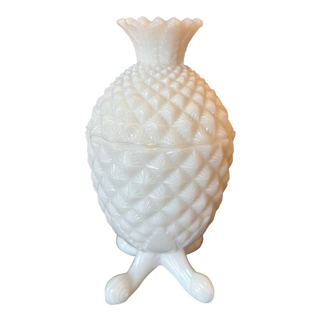 1900s Portieux Vallerysthal Pineapple Covered Dish White Opaline Milk Glass For Sale