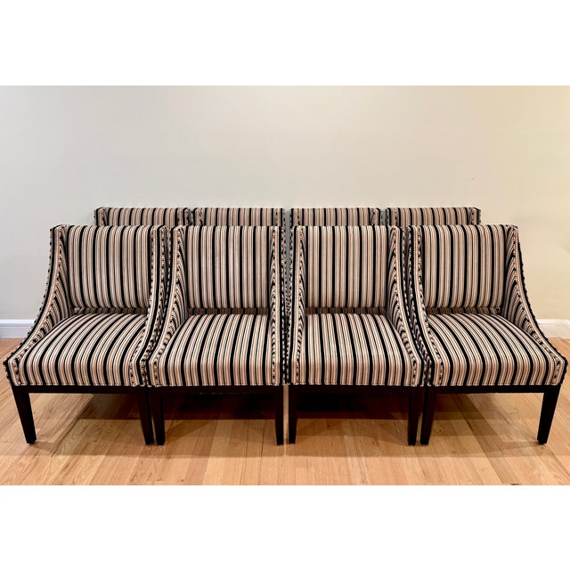 Textile Eight Designmaster "Miami Host" Dining Chairs in Duralee Velvet Stripe For Sale - Image 7 of 9