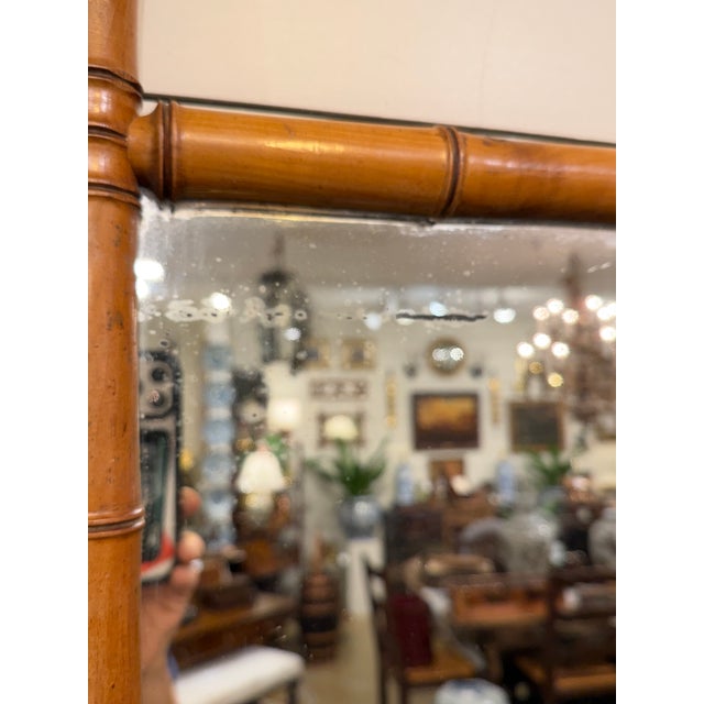 Wood Antique Faux Bamboo Mirror For Sale - Image 7 of 10