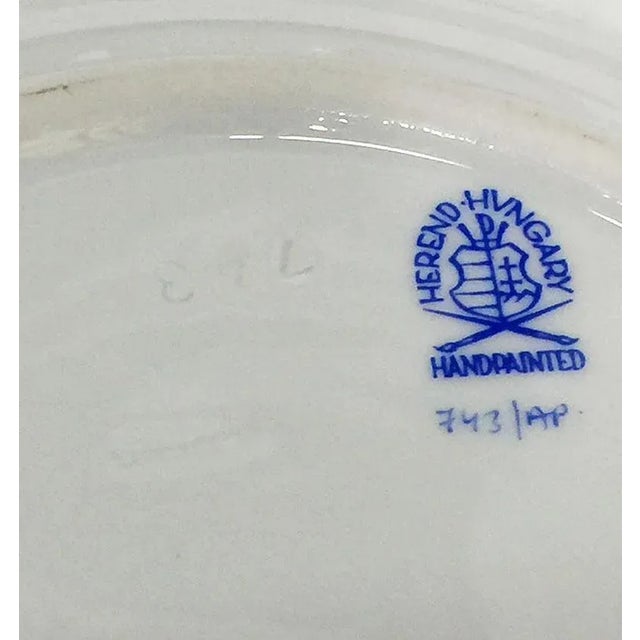 Chinese Bouquet Raspberry Porcelain Cream Soup Cups and Stands from Herend, Set of 16 For Sale - Image 6 of 7