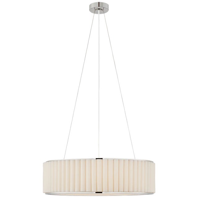 Palati Large Hanging Shade in Polished Nickel with Linen Shade Designer: Ian K. Fowler Fixture Height: 7.75" Min. Custom...