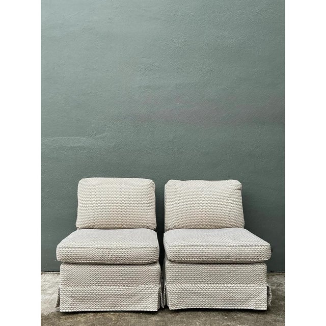 Ivory Vintage Upholstered Slipper Chairs - Pair For Sale - Image 8 of 12