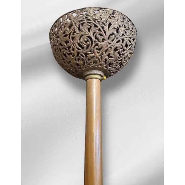 Brass Late 19th Century Victorian Chandelier With Painted Shades For Sale - Image 8 of 18