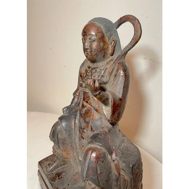 18th Century Rare Antique 18th Century Chinese Lacquered Cast Iron Sculpture of Zhenwu Statue For Sale - Image 5 of 14