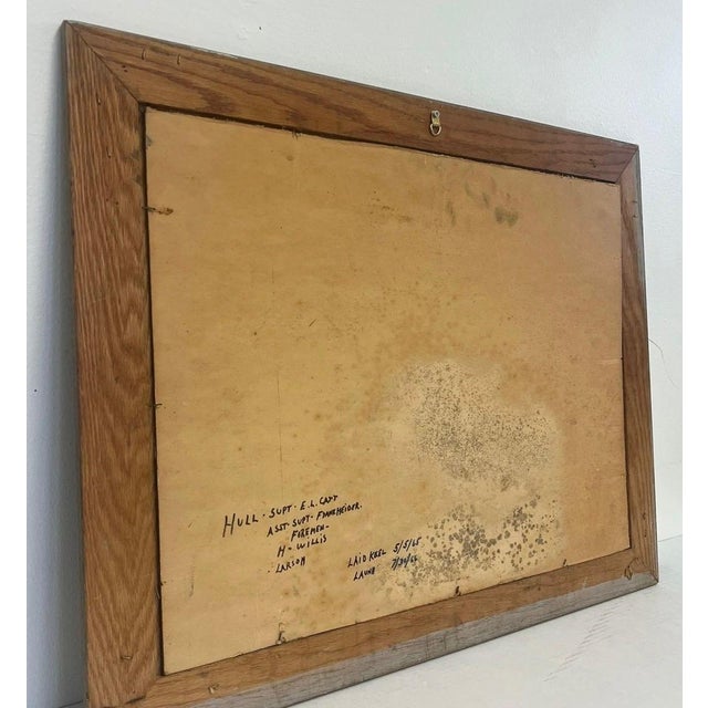 Gray Vintage Mid-Century Industrial Shipyard Painting Signed Framed Harbor Maritime Scene. For Sale - Image 8 of 10