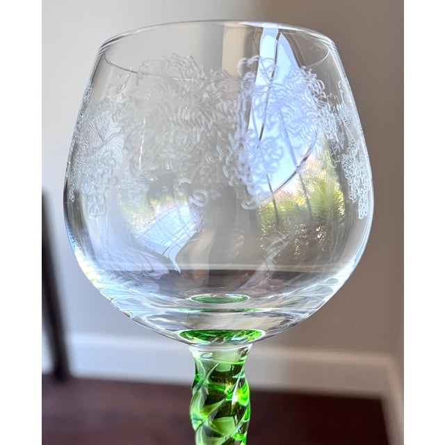 Glass 1960s Mid-Century Modern Etched Grapevine Rhine Wine Glasses - Set of 8 Harlequin For Sale - Image 7 of 17