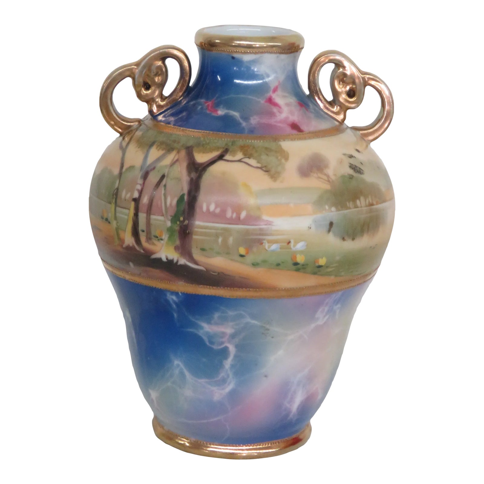 Nippon Hand Painted Vase With Two Gilded Handles Chairish
