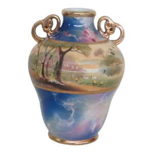 Nippon Hand Painted Vase With Two Gilded Handles