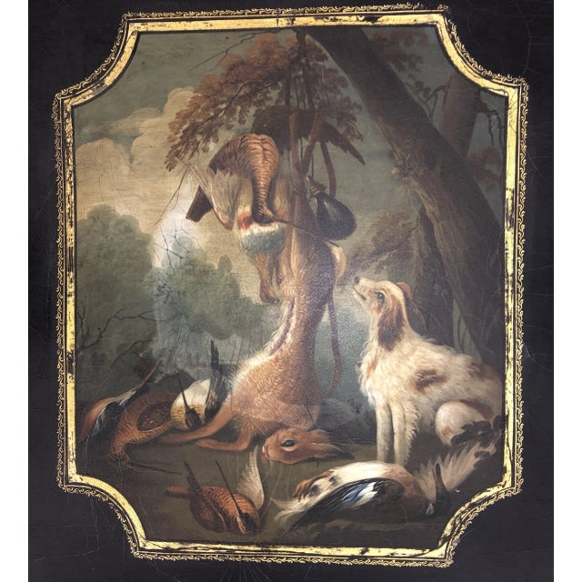 Late 19th Century 19th C. English Hunt Scene Paper Mache Tray Table. For Sale - Image 5 of 6