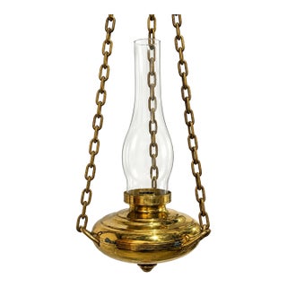 Antique Victorian Hanging Brass & Clean Glass Oil Light Style For Sale