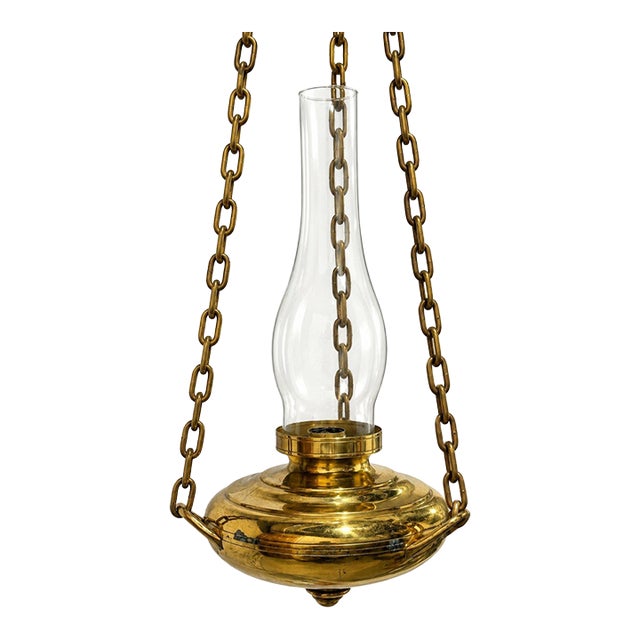 Antique Victorian Hanging Brass & Clean Glass Oil Light Style For Sale
