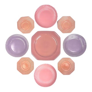 Vintage Textured Solid Pastel Colored Wall Plate Curation - Group of 9 For Sale