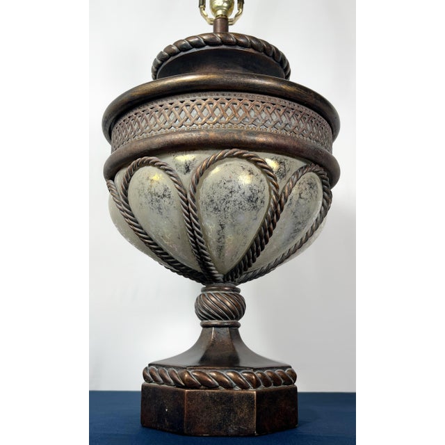 A monumental "caged glass" urn table lamp by Fine Art Lamps (Miami, FL). This substantial piece stands 24 inches tall with...