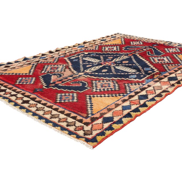 78869 Vintage Persian Lori Rug, 04'10 x 07'05. This exquisite hand-knotted wool vintage Persian Lori rug is a true...