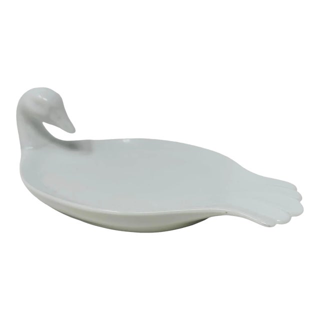 Vintage Limoges White Ceramic Swan Serving Dish Made in France For Sale