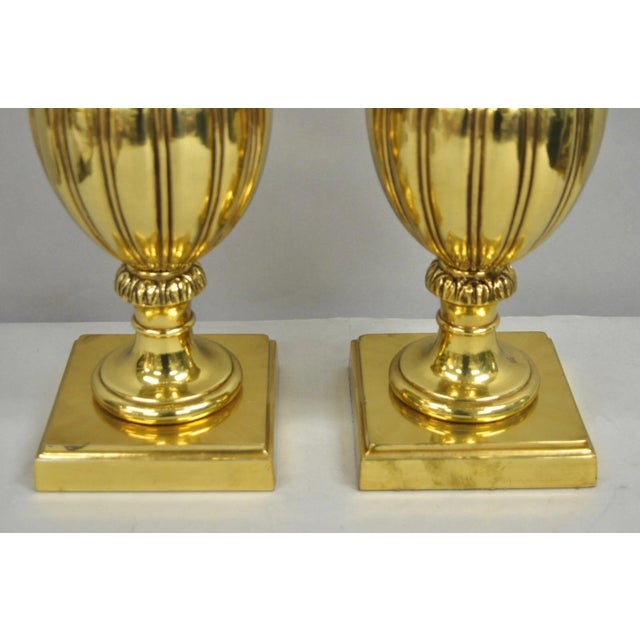 Metal Vintage French Empire Style Gold Brass Metal Urn Form Table Lamps - A Pair For Sale - Image 7 of 12