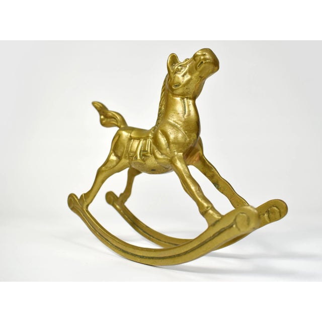 Mid-Century Modern Vintage Solid Brass Rocking Horse Figurine For Sale - Image 3 of 7