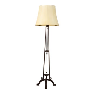 Antique Art Deco Bronze and Wrought Iron Torchiere Architectural Floor Lamp For Sale